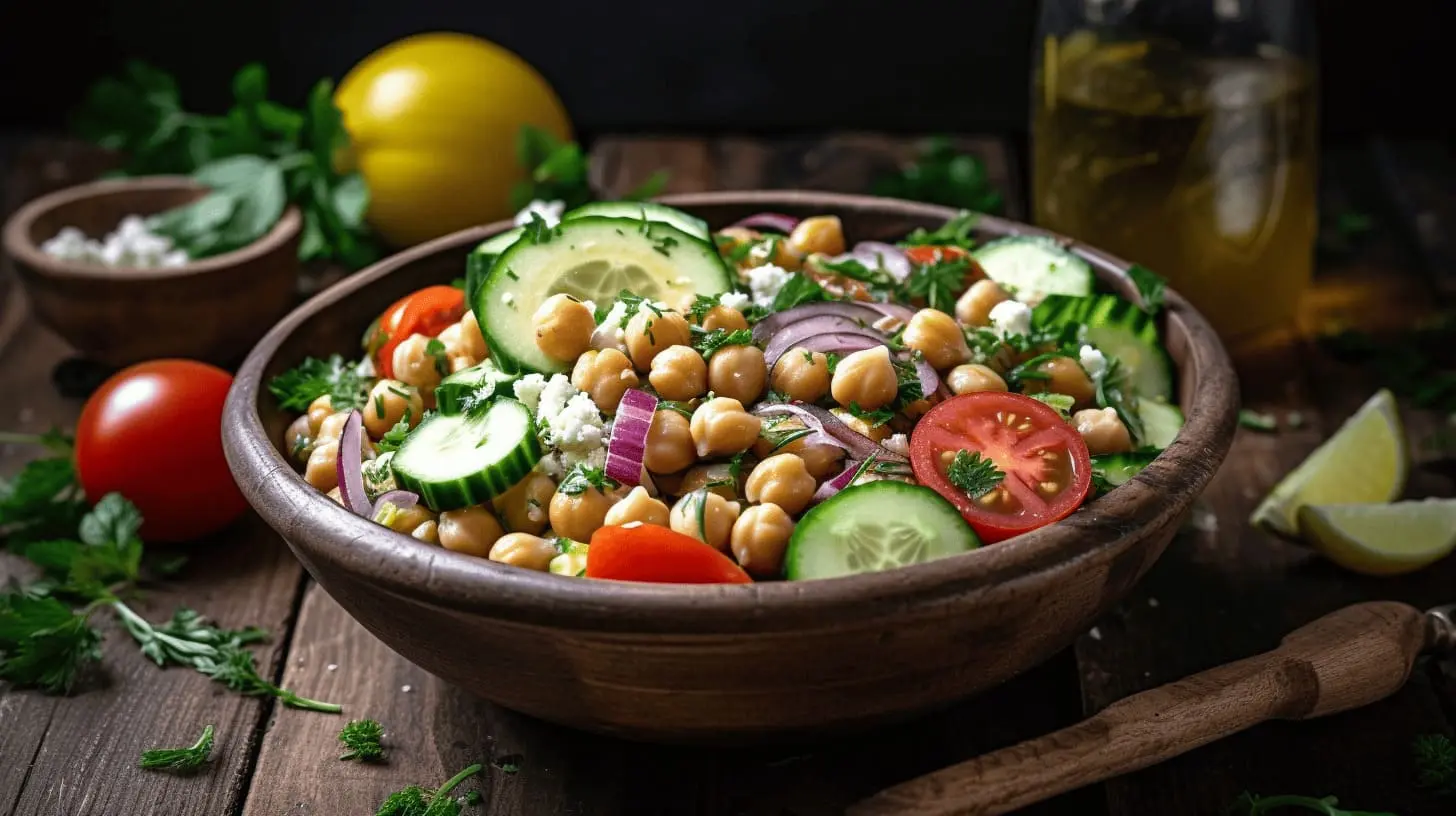 Vibrant Chickpea Salad with Fresh Vegetables and Feta Cheese
