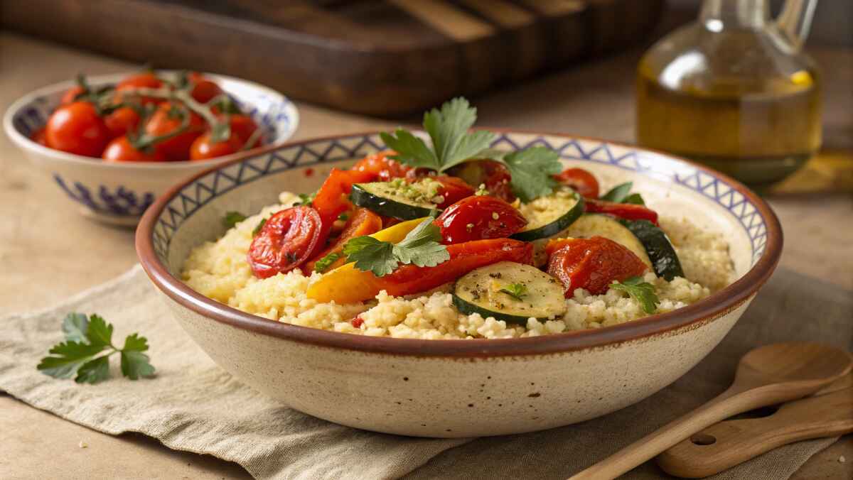 A Beautifully Plated Bowl Of Fluffy Couscous With