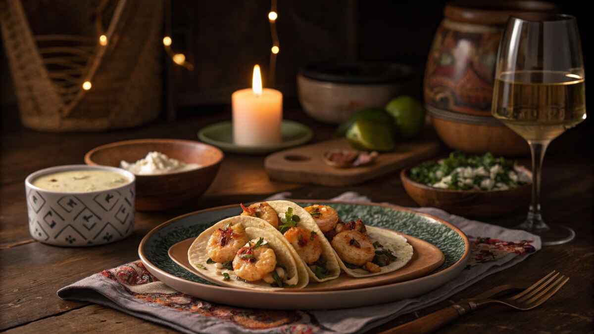 A Cozy And Intimate Dinner Setting With A Wooden
