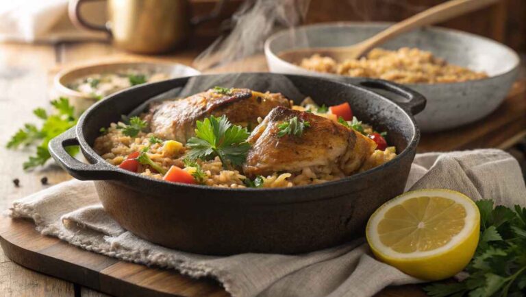 Cozy One Pot Chicken And Rice Meal Steaming Hot I